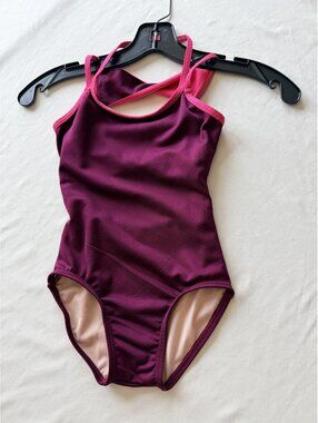 Balera Dance Leotard Twisted Cut Out Back Burgundy Hot Pink Size SC NV11272